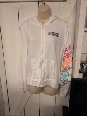 Victoria's Secret PINK White Hoodie with Black Logo Trim